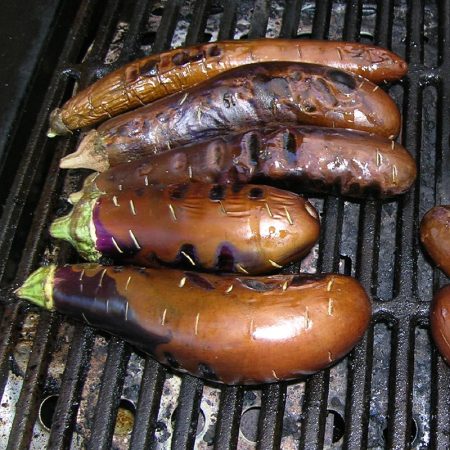 Eggplant at the beginning on the grill