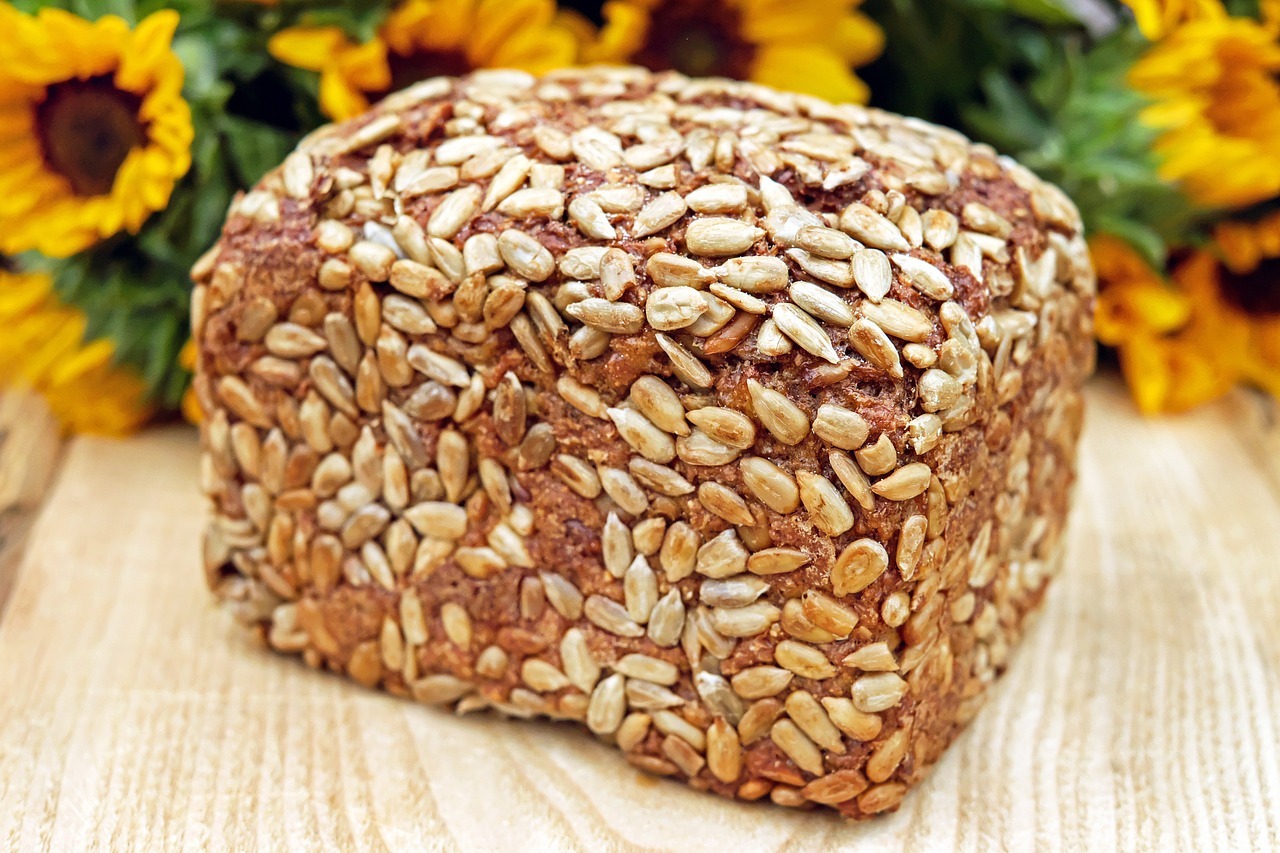 A rectangular loaf covered with seeds